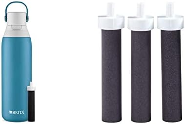 Brita izolirana filtrirana boca s vodom sa slamom, višekratnu upotrebu, metal od nehrđajućeg čelika, Blue Jay, 20 unci i zamjena boce