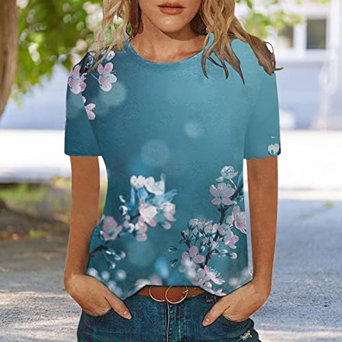 Majice za žene, dame cvjetne ležerne košulje kratkih rukava okrugli vrat bluza majke majice 2023 ljeto