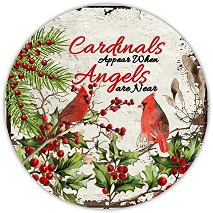 Dobrodošli znak Crvene ptice pojavljuju se kada su anđeli blizu okruglog limenka božićni viglet Vijenac znak božićni radost zidni dekor