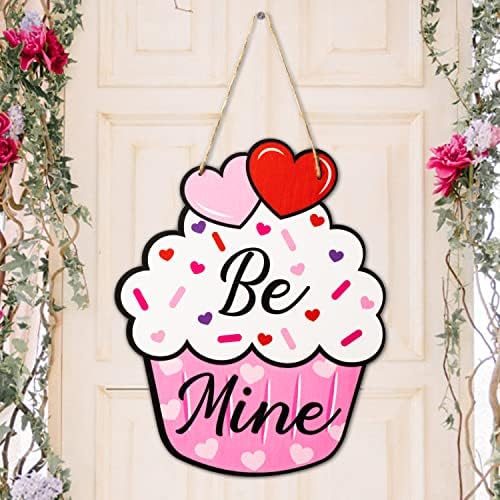 Valentinovo Cupcake Wooden Wort Sign, Valentinovi zid ulaznih vrata Viseći ukras, sretni Valentinovo godišnjicu vjenčanja Farmhouse