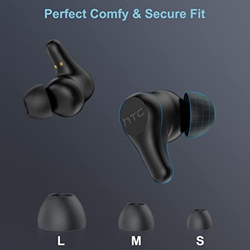 HTC True bežični uši plus s aktivnim otkazivanjem buke, Bluetooth slušalice stereo u ušnim slušalicama IPX5 vodootporni/24-satni igrač/ugrađeni