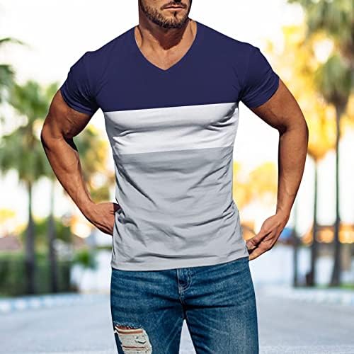 HDDK muške majice s kratkim rukavima v vrat, ljetni prugasti patchwork vitki fit sportski majice vrhovi lagana majica za vježbanje