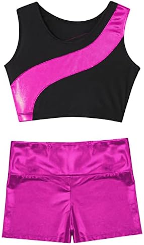 Loyan Kids Girls 2 Piece Dance Workion Atletske odjeće za odjeću Crop Top i kratke hlače postavljene za gimnastiku aktivnu odjeću