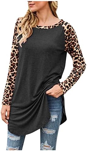 Ženska proljetna jesenska modna majica s prugastim leopard printom s okruglim dekolteom, gornji dio dugih rukava, tanke osnovne košulje,
