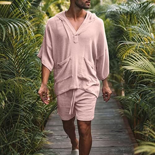 Velika lanena košulja muška proljetna ljetna ležerna set havaja plaža pamučna posteljina Pola rukava s kapuljačom dvostruki džepni