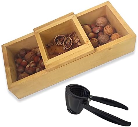 Woodretro orasi drvena kvadratna zdjela s metalnim oraščićima i smeće ili skladištenje školjki za izbacivanje za zabavu za božićnu