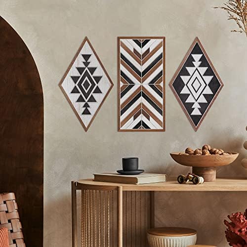 Artrak 2 komada aztec zidni dekor, geometrijski dijamant Western Wood dekor, Vintage Farmhouse Decors Black White Aztec Signs Zidna