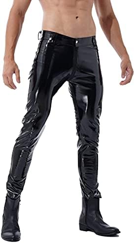 ACSUSS muški sjajni metalik lažnih kožnih motocijskih biciklista uske hlače Zipper torbice Duge hlače