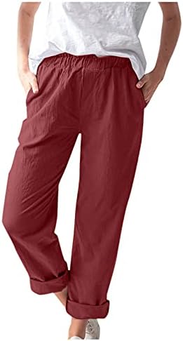 Pamučne lanene hlače Ženske Ležerne ljetne hlače s džepovima labave kravate jednobojne elastične udobne hlače za plažu visokog struka