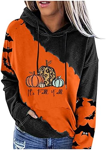 Juniors Hoods Odmor Halloween Brunch Hoodies Outfit Twithisss Cuff -a dugi rukavi Blok u boji Blok bundeve Ed Hoods PW