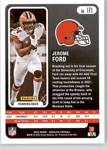 2022 Panini Apsolut 171 Jerome Ford RC Rookie Cleveland Browns nogomet NFL