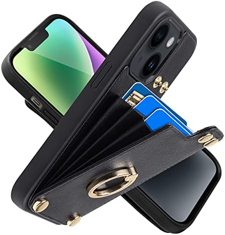 LAMEEKU kompatibilan s torbicom-novčanikom iPhone 14 6.1 , kožna torbica s držačem za kartice, [stalak s prstenom za okreće za 360