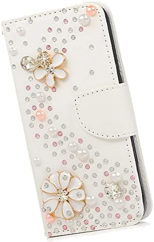 Fairy Art Crystal Wallet Telefon kompatibilan sa Samsung Galaxy J3 - Cvjetovi - ružičasto i bijelo - 3D ručno izrađeni blistavi kožni