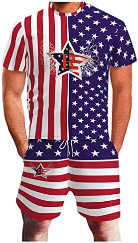 Muški sportski sportovi kratki rukavi 4. srpnja majica i kratke hlače labave modne američke zastave Patriotske atletske staze