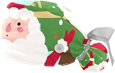 2 PCS Bouffant poklopac s gumbom torbica za konjski rep pamuk Radni šešir znoj podesiva kirurških kapica Božićni Djed Mraz