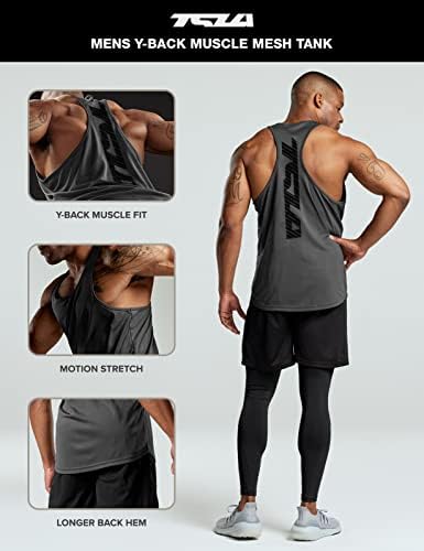 TSLA 3 pakirajte muške suhe fit y-back mišićne vrhove tenkovske vrhove, atletski trening tenk tenk, majice za bodybuilding bez rukava,