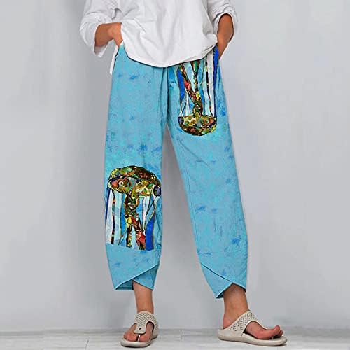 Pamučne lanene hlače za Žene, Ležerne ljetne Capri hlače s džepovima visokog struka, udobne hlače za plažu od maslačka