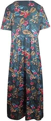 Ljetna moda za žene, žene plus veličine O-Neck cvjetni print vintage kratki rukav duga maxi haljina