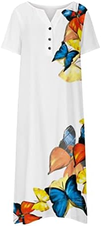 Haljine za žene 2023 seksi, ženska haljina gumb cvjetni džep s kratkim rukavima v vrat casual labava haljina
