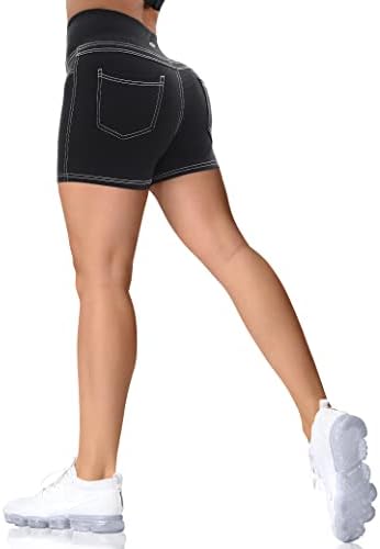 Vooveya 5 /8 Visoki struk joga biciklističke kratke hlače s džepovima za žene - Podizanje stražnjice Spandex Spandex plijen u teretani
