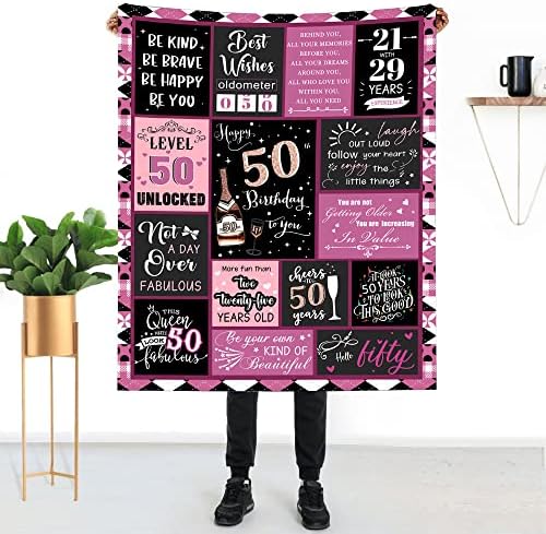 TGRUIHM 50. rođendan pokloni za žene, sretni pokrivač od 50. rođendana 1973, 50. rođendan ukrasi za žene bacaju pokrivač 50 x60, okrećući