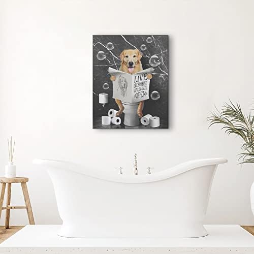 Zlatni retriveri u toaletu Zidna umjetnost Smiješna kupaonica slike zid dekor Farmhouse Dog Slikanje kupaonice za toalet Kupaonice