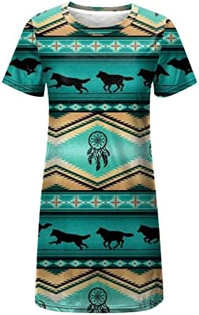 Dame Aztec haljine 2023 retro zapadni etnički print kratki rukav midi haljina Summer casual labava sunčanica