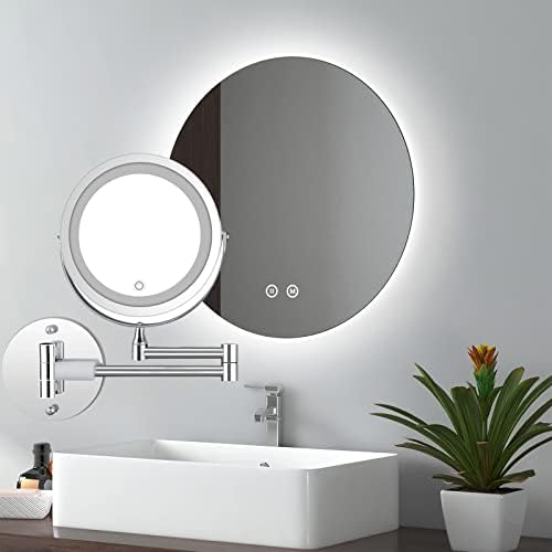 SRVNT ogledalo šminke sa svjetlima, brijanje zida postavljeno povećalo ogledalo 360 ° Swivel Ošireno dvostrano ispravno ogledalo dodirni