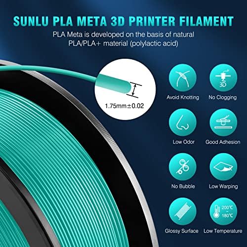 SUNLU 250G ABS filament 1,75 mm paket i PLA meta 3D pisač filament crna, dimenzijska točnost +/- 0,02 mm, 0,25 kg kale, 8 koluti, crno+bijelo+sivo+plavo+žuto+zeleno+crveno+naranča