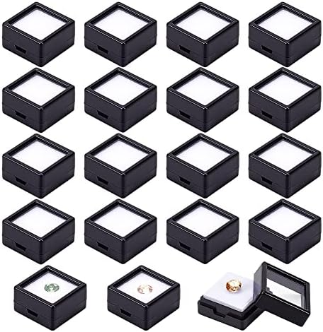 Benecreat 36 PCS Crni draguljasti kutija Plastična prozirna kutija golog kamena crna kvadratna kutija nakita 1.16x1.16x0.65 prikladna