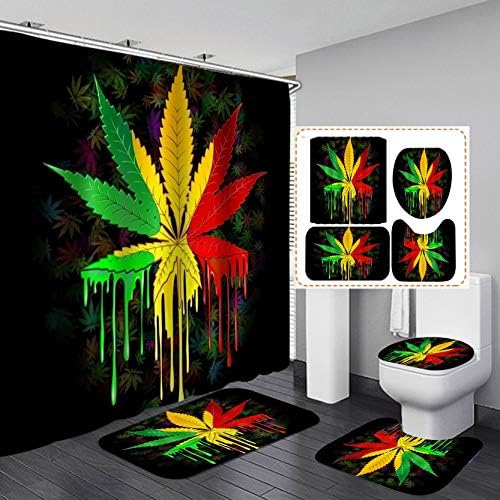 Jayden & Madge 4pcs/Set SUBE SUSHUS CUSTON, jamajčana rasta reggae kanabis marihuana list dekor kupaonice, vodootporna tkanina crna