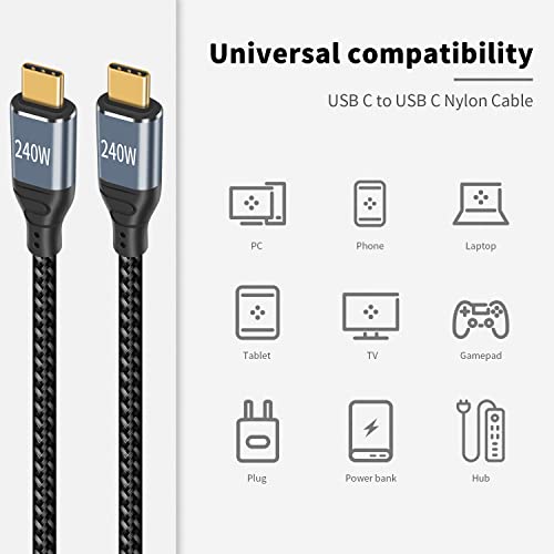 Kabel Poyiccot 240 W USB C na USB C Kabel duljine 1,5 m, brzo punjenje Type C Type C, s čipom PD 3.1 E-Mark, kratak USB kabel C s najlona