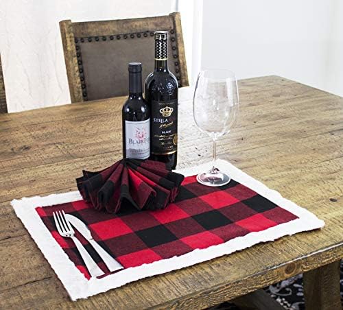 Fennco Styles Holiday Buffalo Plaid Crvena i Crna s bijelim lažnim dizajnom granica stola Runner 16 W x 72 L