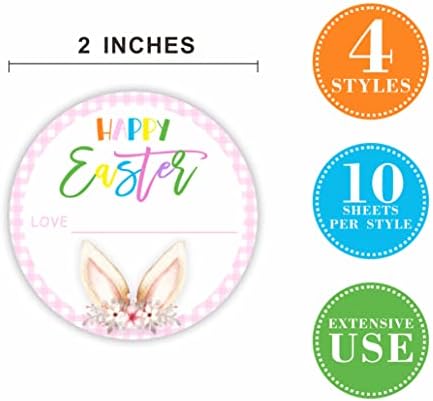 Naljepnice s cvjetnim zečjim ušima Sretan Uskrs, naljepnice veličine 2 inča za djecu i odrasle, samoljepljive okrugle naljepnice za