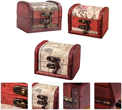 Tofficu Mala drvena kutija blaga kutija za prsa 3pcs vjenčanja kutije za retro stil mini skladištenje trunk sitnice nakit piratski