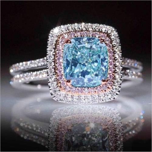 Bella Nakit Shop Luksuzna princeza Cut Aquamarine & Pink Topaz vjenčani prsten bijelo zlato ženski nakit
