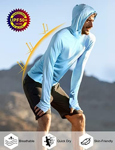 Roadbox Muška muška majica za zaštitu od sunca UPF 50+ s maskom -natdoor mrežice s dugim rukavima atletski osip košulje