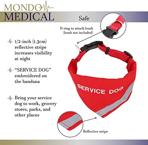 Mondo Medical Servis Ovratnik i bandana - 12 do 16 inča podesivi crveni reflektivni ovratnik za pse s metalnim prstenom za povodac