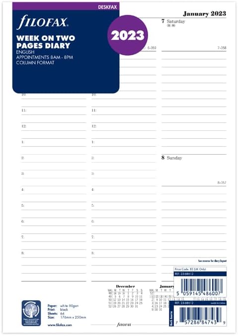 FILOFAX Tjedan Deskfax na dvije stranice s sastancima engleski dnevnik - 2023