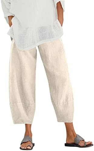 Mtsdjskf lanene palazzo hlače za žene, udobna platna visokog struka, hlače s džepovima lagane hlače Žene žene