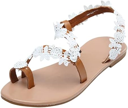 Sandale za žene odjevene ljetne ženske ljetne cvjetove čipkaste čipke klizanje na ravnom plaži otvoreni nožni prst Cipele za prozračne