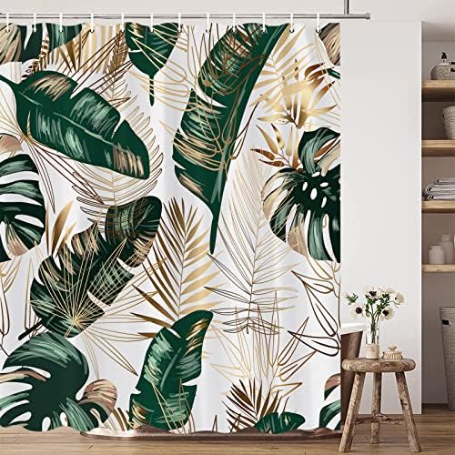 Zeleni tropski listovi zavjesa za tuširanje boho zlatni palmini list havaji džungla banana stablo ljeto priroda zavjese kupaonice s