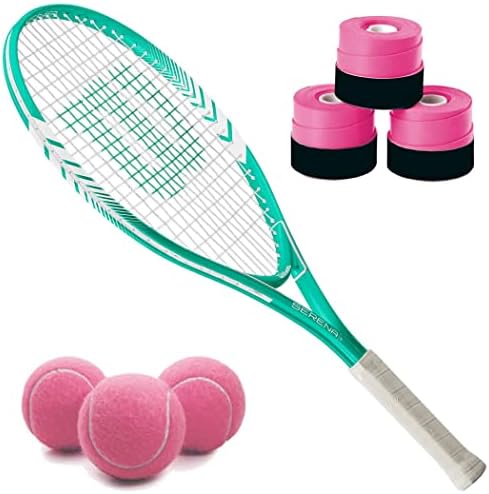 Teniski reket u kompletu s jastučićima i ružičastim teniskim lopticama