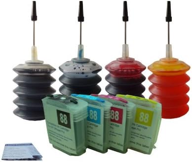 4PK ND Brand Pre-filled Refillable Ink Cartridges for HP 88 /HP 88XL + 4X30ML ND Brand UV resistant Bulk Refill Ink for HP K5300, K5400,