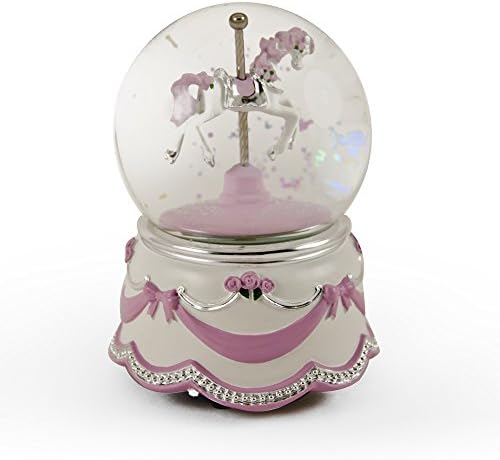 MusicBoxattic Animirani animirani konjički voda Globe s ružičastom vrpcom i ružama - Mnogo pjesama za odabir - Romeo i Juliette