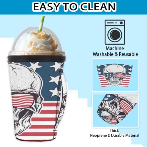 Američka zastava lubanja za višekratnu upotrebu ledene kave s ručicom Nepren šalica čahura za sodu, latte, čaj, pića, pivo