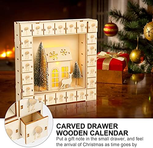 1pcs Božićni drveni kalendar Ukrasna kutija za rezbarenje kalendar ukras kaki dekor kuće za proslavu zabave