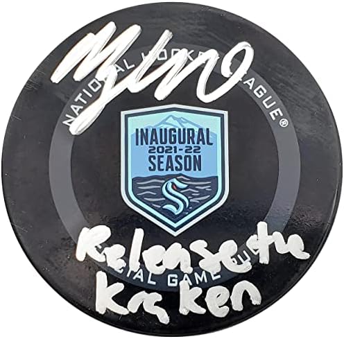 Službeni logotip autograma Morgana Geekieja hokejaški Pak s logotipom otvaranja sezone pusti Kraken holografska Promocija fanatika
