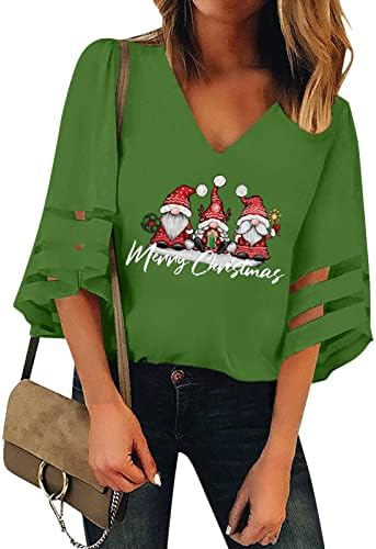 Bluza za žene udobna gornja košulja v Neck mreža Top Truba Pola rukava povremeni božićna žena Ljetni vrhovi c-zelena