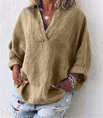Andongnywell Women's V-izreza majica ležerne vrhove dugih rukava labave košulje pulover bluza košulja